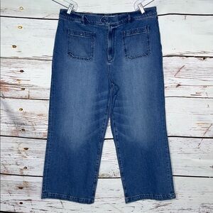 LOFT Ann Taylor Size 34/18 Blue Denim Patch Pocket The Wide Leg Crop Jeans